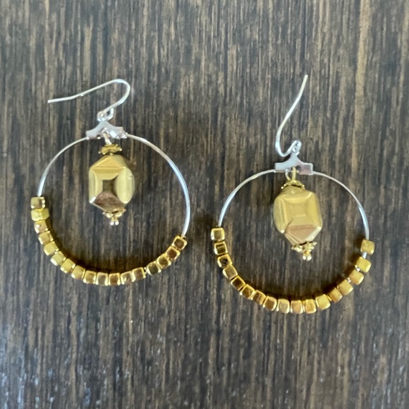 HAND CRAFTED EARRINGS Silver Hoops Goldtone Focals Gold Plated Cubes Statement - Picture 1 of 12
